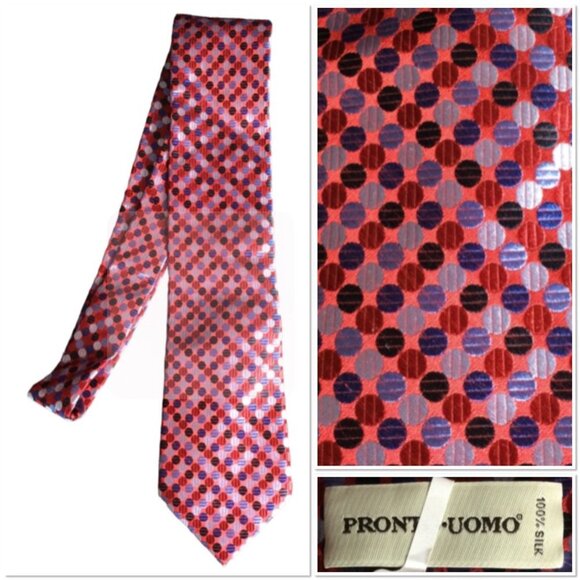 Pronto Uomo Mens Silk Tie Polka Dot One Size Adjustable Necktie New - Picture 1 of 5